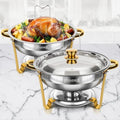 Round Chafing Dishes Buffet 2 Pack 5QT Gold Stainless Steel Lid