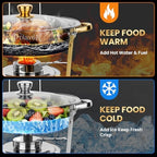 Round Chafing Dishes Buffet 2 Pack 5QT Gold Stainless Steel Lid, alternate view 4