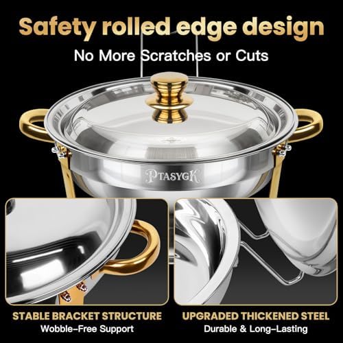 Round Chafing Dishes Buffet 2 Pack 5QT Gold Stainless Steel Lid, alternate view 6
