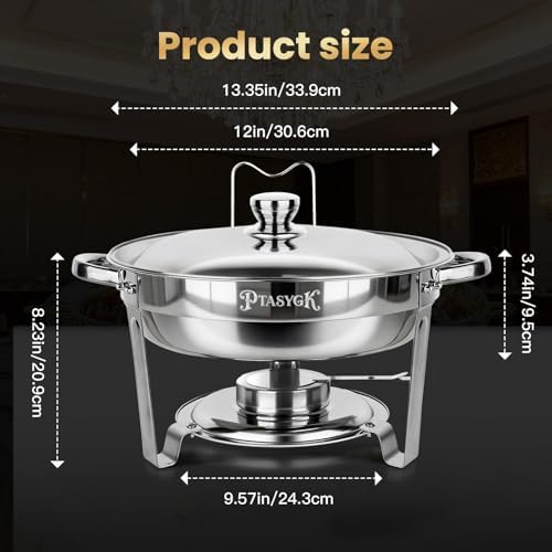Round Chafing Dishes Buffet 3 Pack 5QT Silver Stainless Steel Lid, alternate view 2