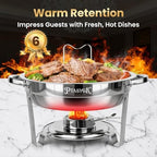 Round Chafing Dishes Buffet 3 Pack 5QT Silver Stainless Steel Lid, alternate view 3