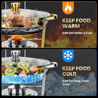 Round Chafing Dishes Buffet 3 Pack 5QT Silver Stainless Steel Lid, alternate view 4