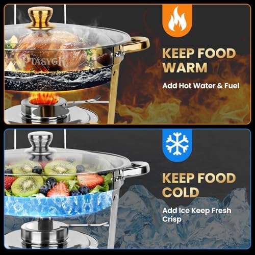 Round Chafing Dishes Buffet 3 Pack 5QT Silver Stainless Steel Lid, alternate view 4