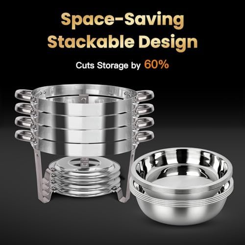 Round Chafing Dishes Buffet 3 Pack 5QT Silver Stainless Steel Lid, alternate view 5