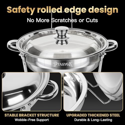 Round Chafing Dishes Buffet 3 Pack 5QT Silver Stainless Steel Lid, alternate view 6