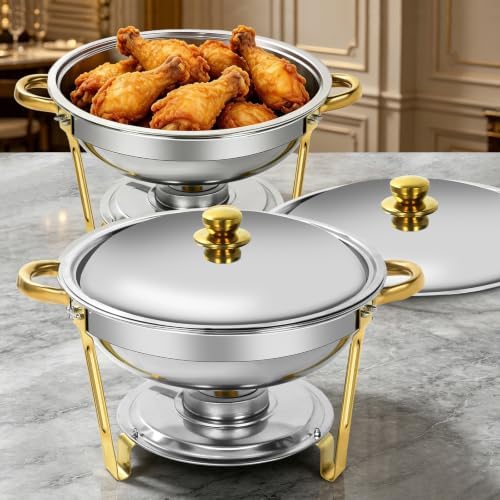 Round Chafing Dishes for Buffet, 2 Pack 5QT Gold Food Warmer