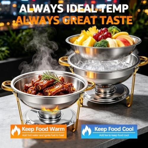 Round Chafing Dishes for Buffet, 2 Pack 5QT Gold Food Warmer, alternate view 2