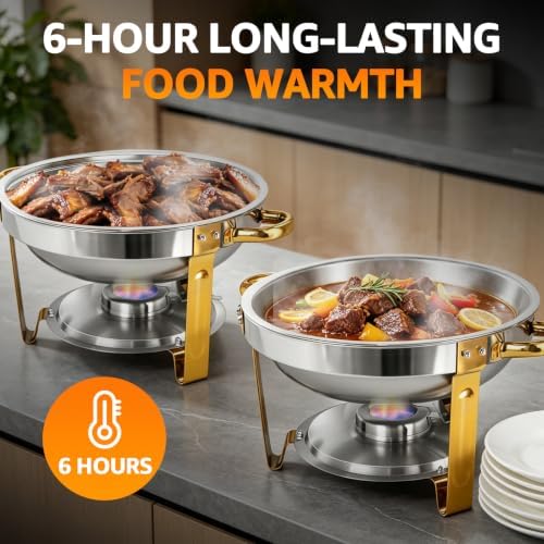 Round Chafing Dishes for Buffet, 2 Pack 5QT Gold Food Warmer, alternate view 3
