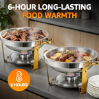 Round Chafing Dishes for Buffet, 2 Pack 5QT Gold Food Warmer, alternate view 3
