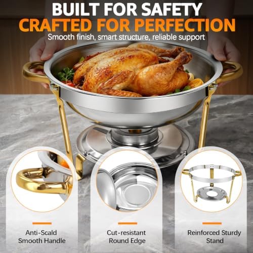 Round Chafing Dishes for Buffet, 2 Pack 5QT Gold Food Warmer, alternate view 4