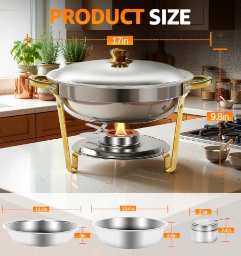 Round Chafing Dishes for Buffet, 2 Pack 5QT Gold Food Warmer, alternate view 5