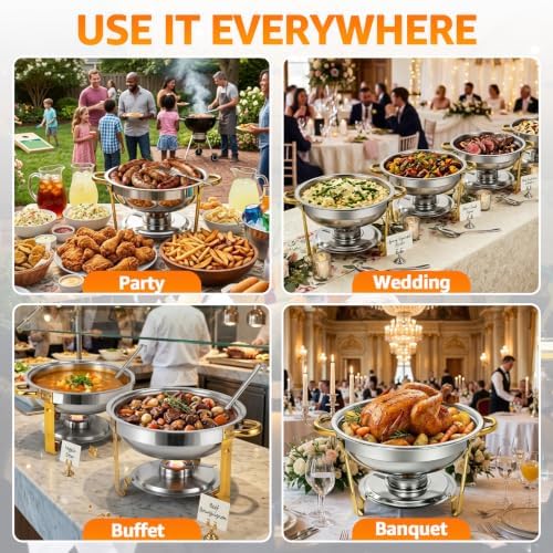 Round Chafing Dishes for Buffet, 2 Pack 5QT Gold Food Warmer, alternate view 7
