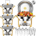 Round Chafing Dishes for Buffet 5 Qt Food Warmers 4 Pack (Half Gold)