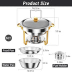 Round Chafing Dishes for Buffet 5 Qt Food Warmers 4 Pack (Half Gold), alternate view 2