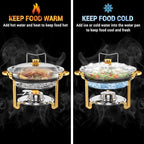 Round Chafing Dishes for Buffet 5 Qt Food Warmers 4 Pack (Half Gold), alternate view 4