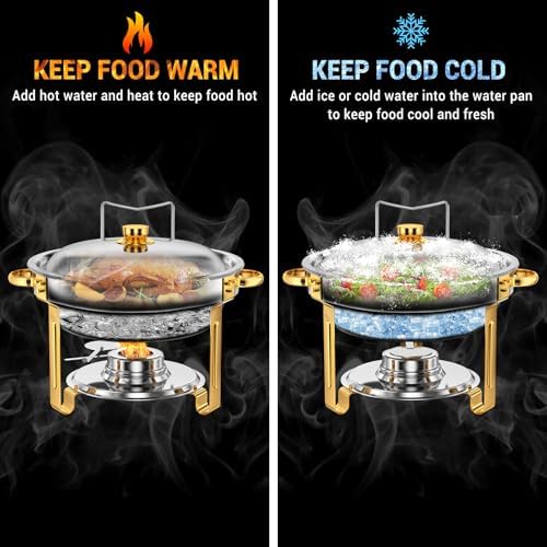 Round Chafing Dishes for Buffet 5 Qt Food Warmers 4 Pack (Half Gold), alternate view 4