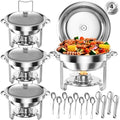 Round Chafing Dishes for Buffet 5 Qt Food Warmers 4 Pack (Silver) in Silver