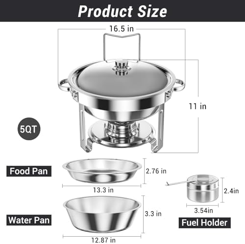 Round Chafing Dishes for Buffet 5 Qt Food Warmers 4 Pack (Silver) in Silver, alternate view 2
