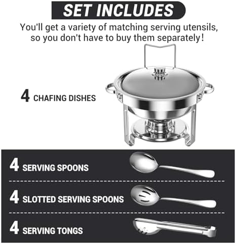 Round Chafing Dishes for Buffet 5 Qt Food Warmers 4 Pack (Silver) in Silver, alternate view 3
