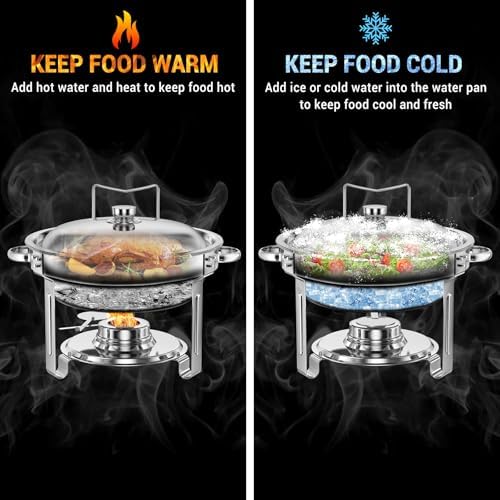 Round Chafing Dishes for Buffet 5 Qt Food Warmers 4 Pack (Silver) in Silver, alternate view 4