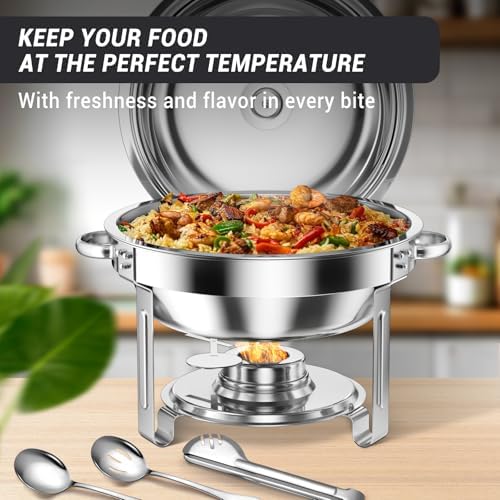 Round Chafing Dishes for Buffet 5 Qt Food Warmers 4 Pack (Silver) in Silver, alternate view 6