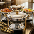 Round Chafing Dishes for Buffet with Serving Tongs, 7QT Chafing Dishes Buffet Set, Golden Stainless Steel
