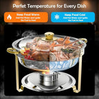 Round Chafing Dishes for Buffet with Serving Tongs, 7QT Chafing Dishes Buffet Set, Golden Stainless Steel, alternate view 2
