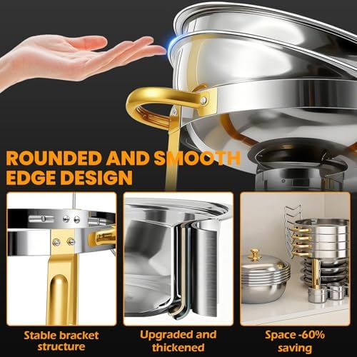 Round Chafing Dishes for Buffet with Serving Tongs, 7QT Chafing Dishes Buffet Set, Golden Stainless Steel, alternate view 3