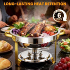 Round Chafing Dishes for Buffet with Serving Tongs, 7QT Chafing Dishes Buffet Set, Golden Stainless Steel, alternate view 6