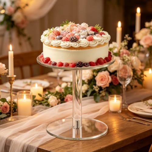 Round Clear Acrylic Cake Stand | Cupcake Display Tray for Birthdays, Weddings, Dessert Serving (Medium) in, alternate view 2