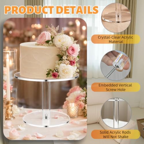 Round Clear Acrylic Cake Stand | Cupcake Display Tray for Birthdays, Weddings, Dessert Serving (Medium) in, alternate view 5