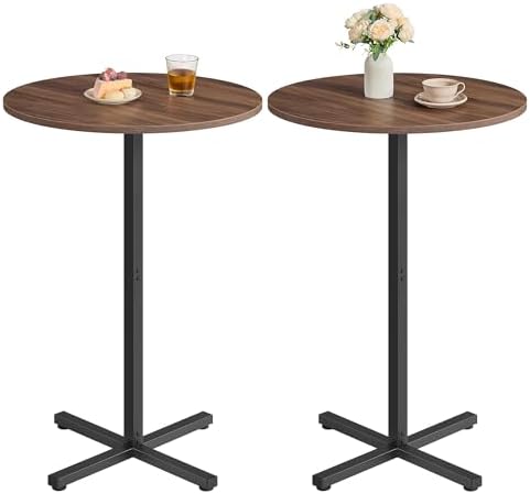 Round Cocktail Table, Set of 2, with Metal Frame and Cross Base