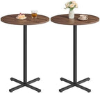 Round Cocktail Table, Set of 2, with Metal Frame and Cross Base