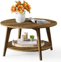 Round Coffee Table, 2-Tier Center Table with Storage, Tapered Legs