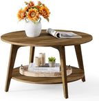 Round Coffee Table, 2-Tier Center Table with Storage, Tapered Legs