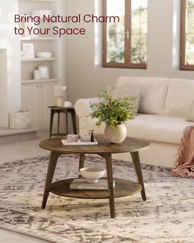 Round Coffee Table, 2-Tier Center Table with Storage, Tapered Legs, alternate view 4
