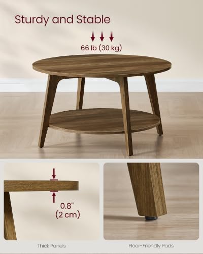 Round Coffee Table, 2-Tier Center Table with Storage, Tapered Legs, alternate view 5