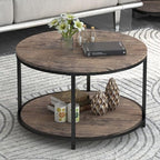 Round Coffee Table, 25.6" Small Coffee Table for Living Room,2-Tier Rustic Wood Desktop with Storage Shelf