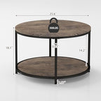 Round Coffee Table, 25.6" Small Coffee Table for Living Room,2-Tier Rustic Wood Desktop with Storage Shelf, alternate view 2