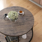 Round Coffee Table, 25.6" Small Coffee Table for Living Room,2-Tier Rustic Wood Desktop with Storage Shelf, alternate view 5