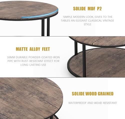 Round Coffee Table, 25.6" Small Coffee Table for Living Room,2-Tier Rustic Wood Desktop with Storage Shelf, alternate view 6
