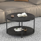 Round Coffee Table, 25.6" Small Coffee Table for Living Room,2-Tier Rustic Wood Desktop with Storage Shelf