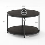 Round Coffee Table, 25.6" Small Coffee Table for Living Room,2-Tier Rustic Wood Desktop with Storage Shelf, alternate view 2