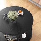 Round Coffee Table, 25.6" Small Coffee Table for Living Room,2-Tier Rustic Wood Desktop with Storage Shelf, alternate view 4