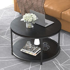 Round Coffee Table, 25.6" Small Coffee Table for Living Room,2-Tier Rustic Wood Desktop with Storage Shelf, alternate view 5
