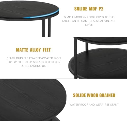 Round Coffee Table, 25.6" Small Coffee Table for Living Room,2-Tier Rustic Wood Desktop with Storage Shelf, alternate view 6