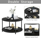 Round Coffee Table, 25.6" Small Coffee Table for Living Room,2-Tier Rustic Wood Desktop with Storage Shelf, alternate view 7