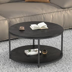 Round Coffee Table, 27.6" Small Coffee Table for Living Room,2-Tier Rustic Wood Desktop with Storage Shelf