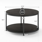 Round Coffee Table, 27.6" Small Coffee Table for Living Room,2-Tier Rustic Wood Desktop with Storage Shelf, alternate view 2