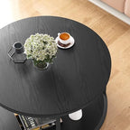 Round Coffee Table, 27.6" Small Coffee Table for Living Room,2-Tier Rustic Wood Desktop with Storage Shelf, alternate view 4